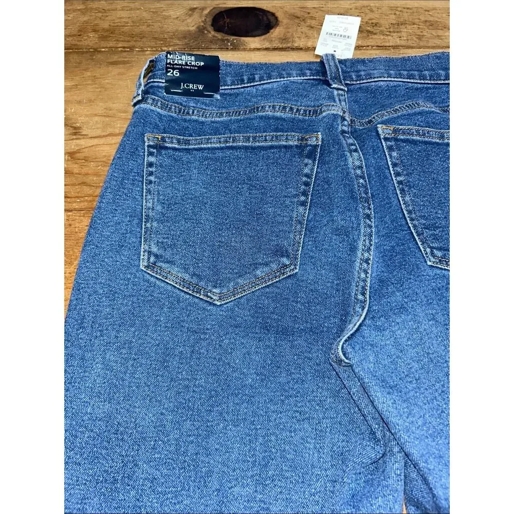 J.Crew Mid-Rise Flare Crop Jeans Women’s Size 26 All-Day Stretch Denim